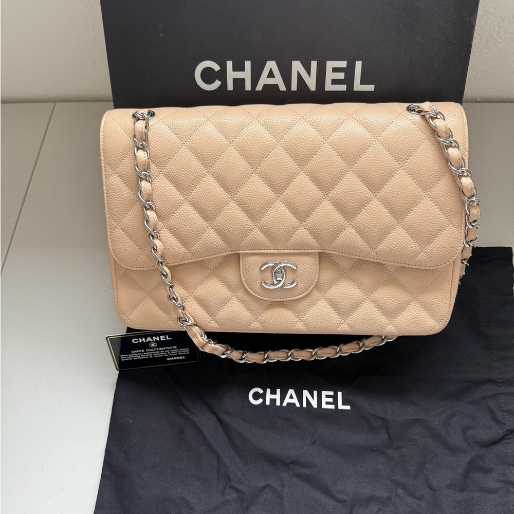 Chanel Beige Caviar Classic jumbo Shoulder Bag NWOT